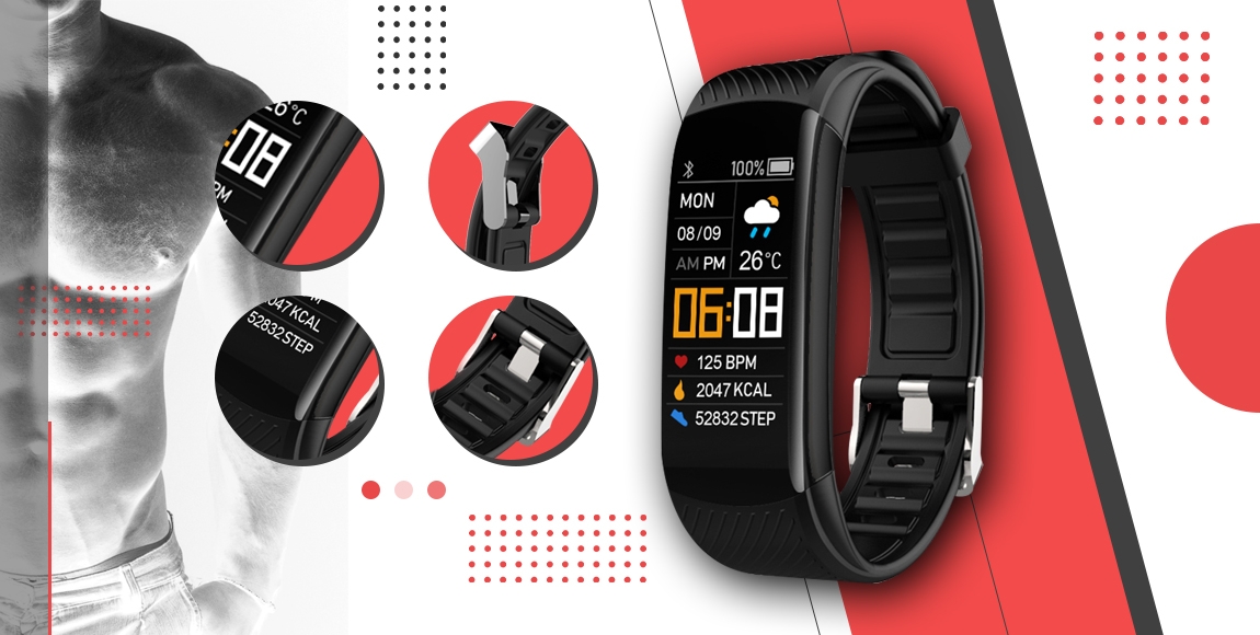 Smartwatch GIEWONT Czarno Czerwony 2 Paski GW200-1 - obrazek 2