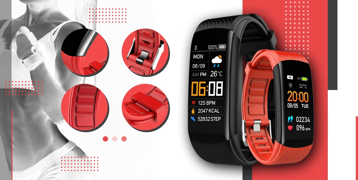 Smartwatch GIEWONT Czarno Czerwony 2 Paski GW200-1 - obrazek 4