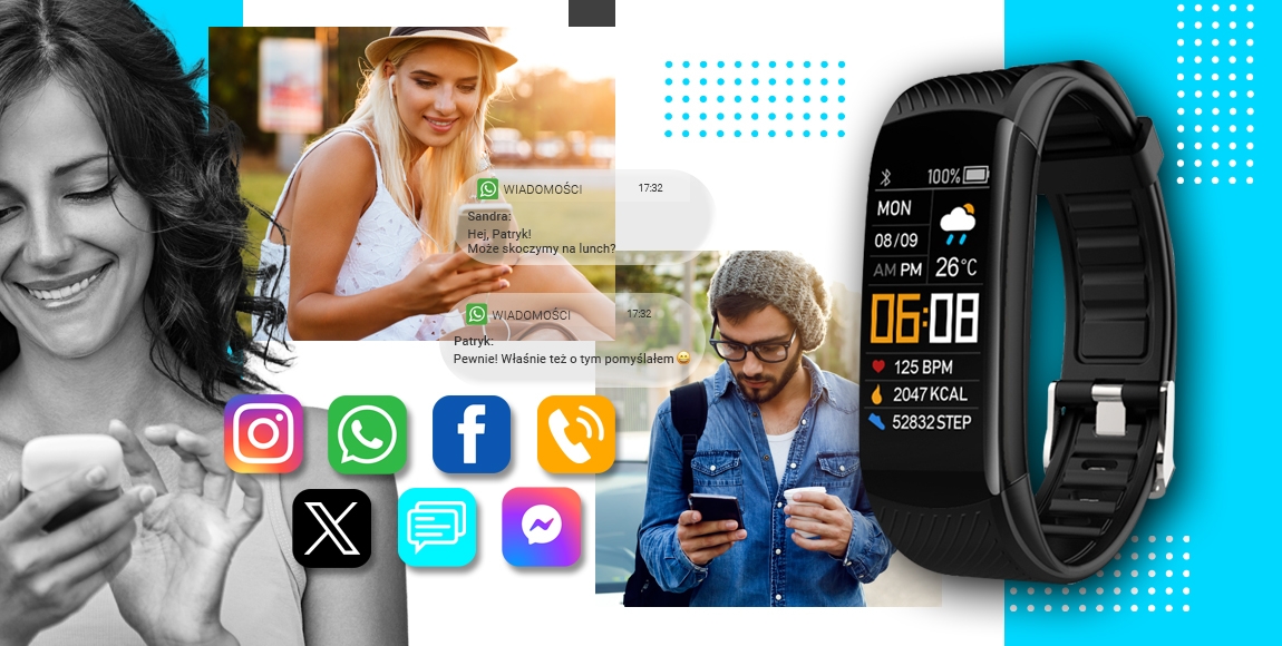 Smartwatch GIEWONT Czarno Niebieski 2 Paski GW200-7 - obrazek 8