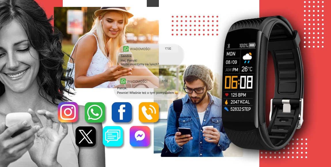 Smartwatch GIEWONT Czarno Czerwony 2 Paski GW200-1 - obrazek 8