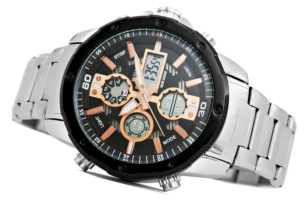 Zegarek Męski Perfect A8026B-1 Dual Time Iluminacja i Fluorescencja - obrazek 4