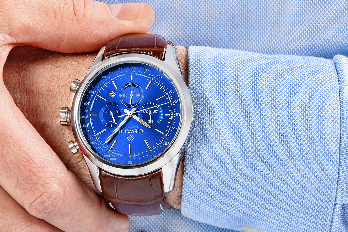 Zegarek Męski Giewont Chronograph Sapphire Srebrno Niebieski GW7650-A5 - obrazek 5