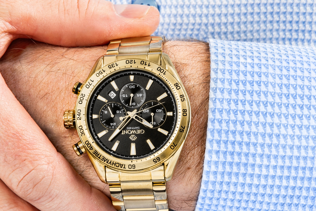 Zegarek Męski Giewont Chronograph Sapphire Złoto Czarny GW9580-B4 - obrazek 5