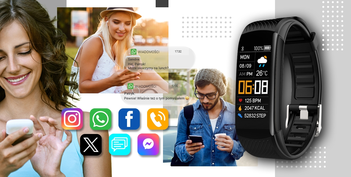 Smartwatch GIEWONT Czarno Biały 2 Paski GW200-2 - obrazek 8