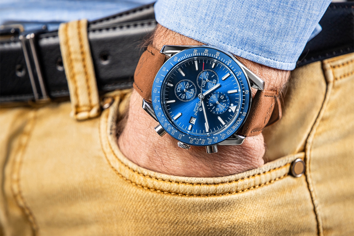 Zegarek Męski Giewont Chronograph Sapphire Brązowo Niebieski GW8720-A2 - obrazek 4