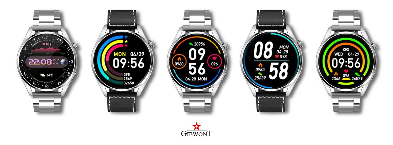 Smartwatch GIEWONT Vertex SmartCall GW450-5 Silver/Carbon Leather - obrazek 4