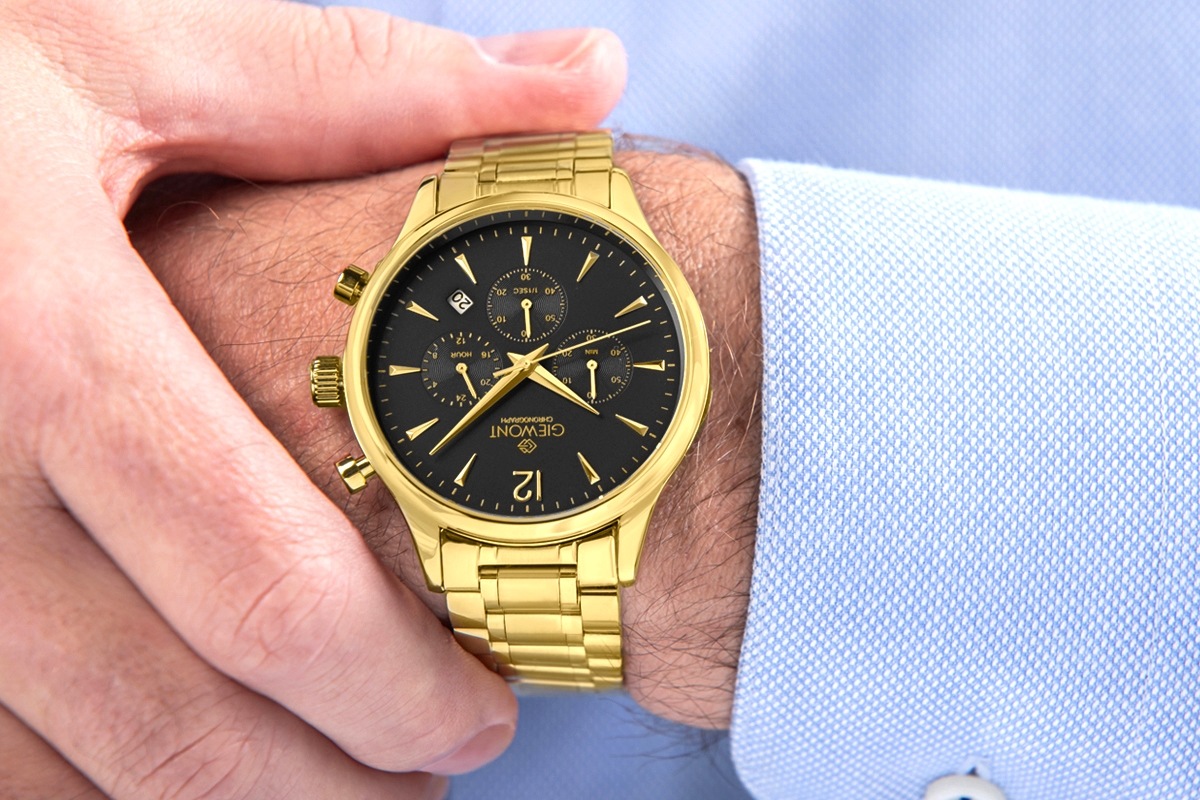 Zegarek Męski Giewont Chronograph Sapphire Złoto Czarny GW6310-B4 - obrazek 4