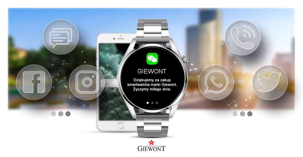 Smartwatch GIEWONT Vertex SmartCall GW450-5 Silver/Carbon Leather - obrazek 6