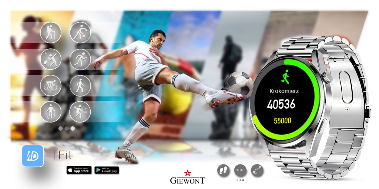 Smartwatch GIEWONT Vertex SmartCall GW450-5 Silver/Carbon Leather - obrazek 7