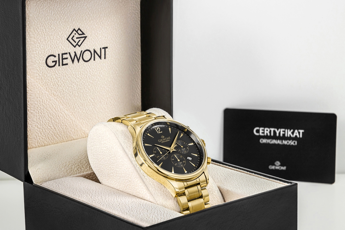 Zegarek Męski Giewont Chronograph Sapphire Złoto Czarny GW6310-B4 - obrazek 7