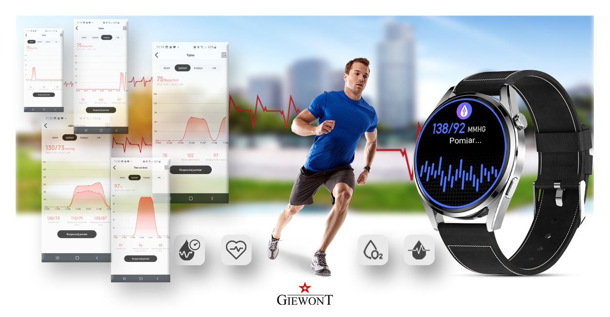 Smartwatch GIEWONT Vertex SmartCall GW450-5 Silver/Carbon Leather - obrazek 8