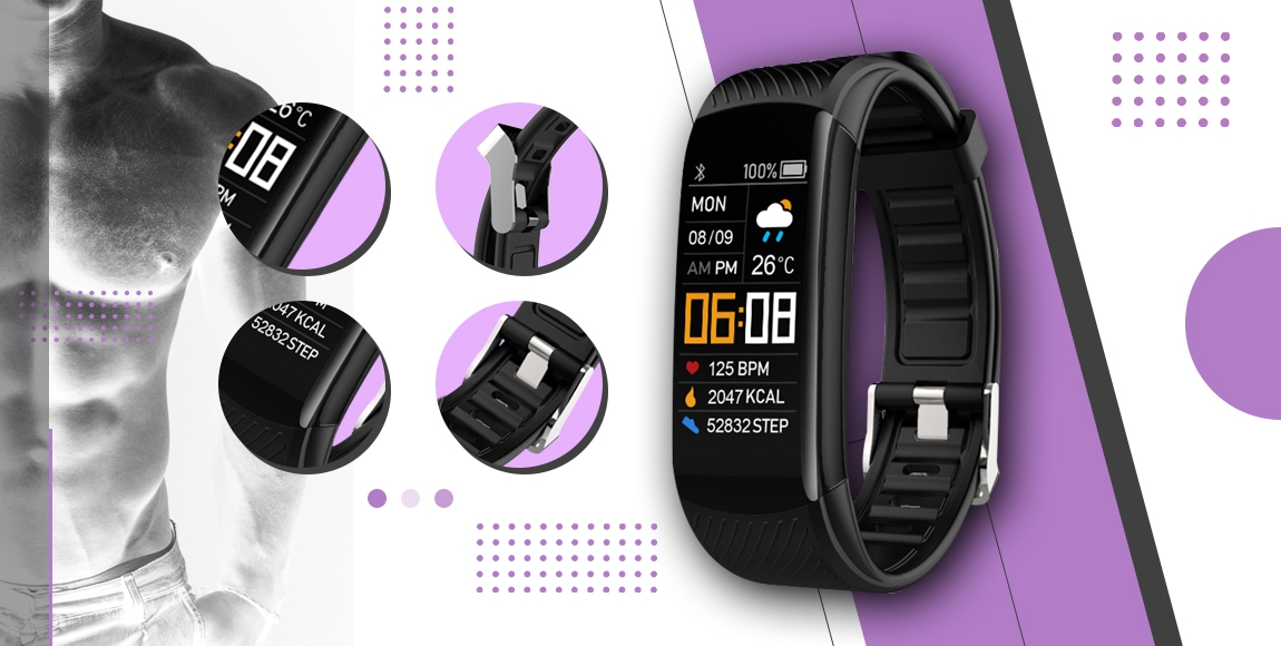 Smartwatch GIEWONT Czarno Jasnofioletowy 2 Paski GW200-8 - obrazek 2