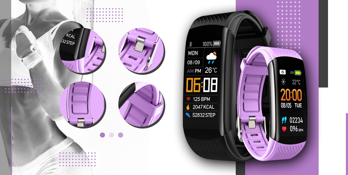 Smartwatch GIEWONT Czarno Jasnofioletowy 2 Paski GW200-8 - obrazek 3