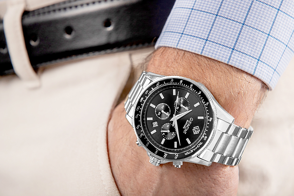 Zegarek Męski Giewont Chronograph Sapphire Srebrno Czarny GW3520-B2 - obrazek 3