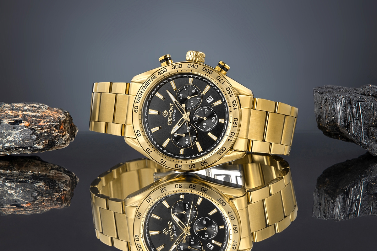 Zegarek Męski Giewont Chronograph Sapphire Złoto Czarny GW9580-B4 - obrazek 6
