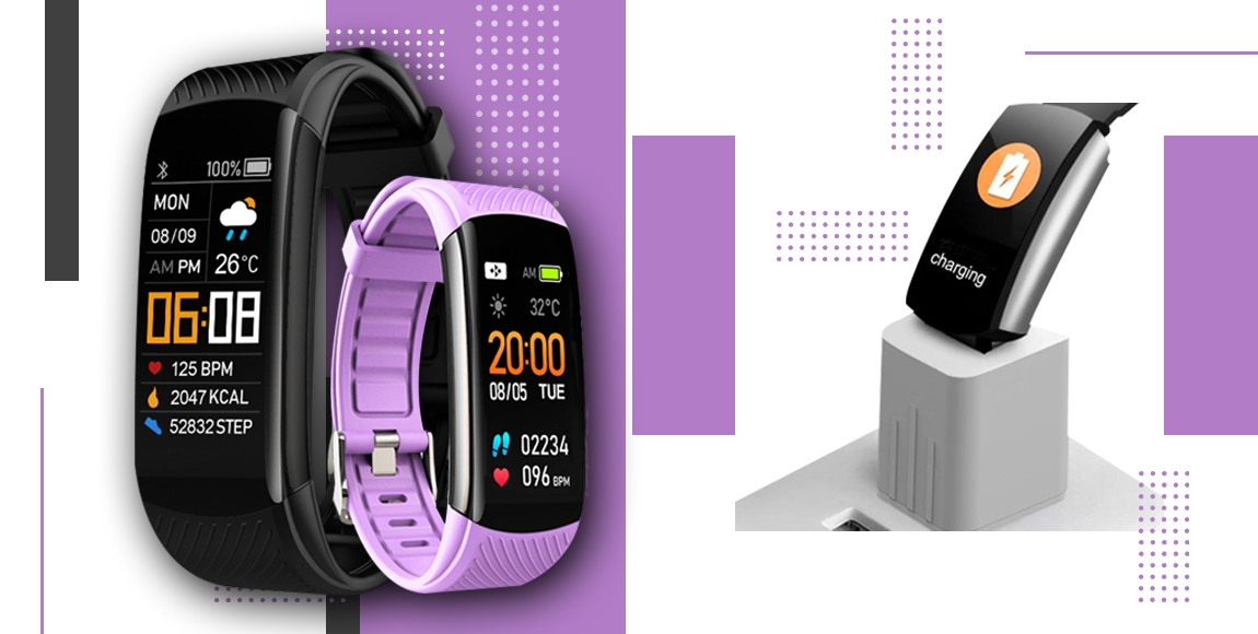 Smartwatch GIEWONT Czarno Jasnofioletowy 2 Paski GW200-8 - obrazek 4