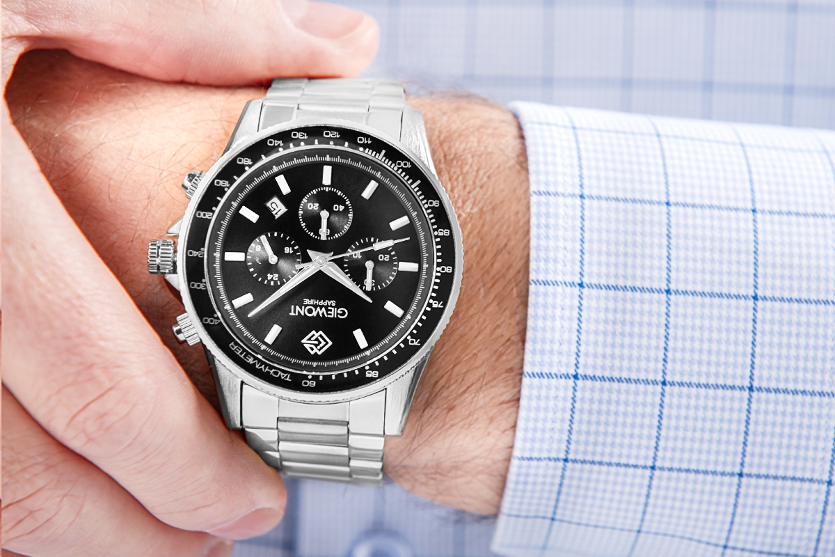 Zegarek Męski Giewont Chronograph Sapphire Srebrno Czarny GW3520-B2 - obrazek 4