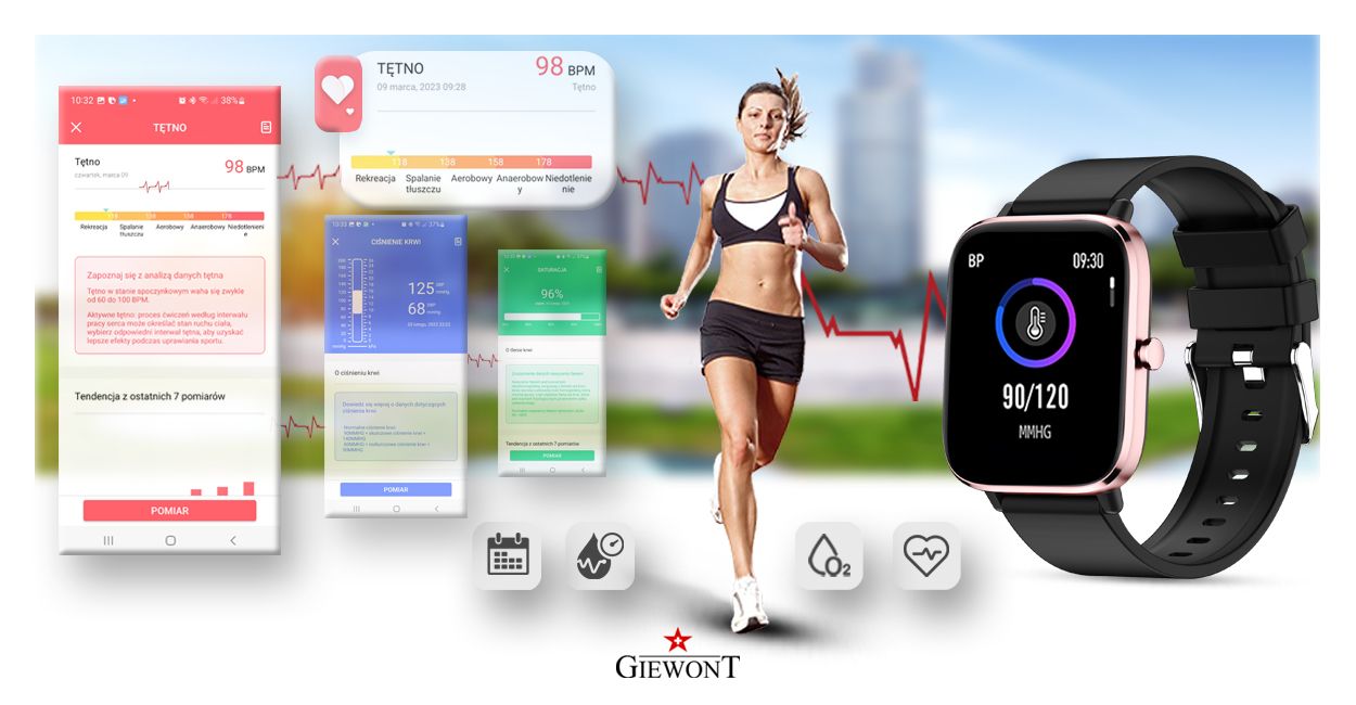 Smartwatch Giewont Różowo-Czarny GW230-3 - obrazek 6