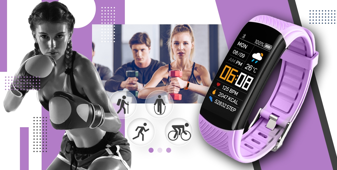 Smartwatch GIEWONT Czarno Jasnofioletowy 2 Paski GW200-8 - obrazek 5