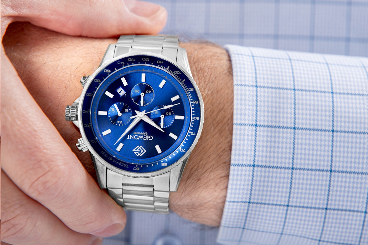 Zegarek Męski Giewont Chronograph Sapphire Srebrno Niebieski GW3520-B3 - obrazek 4