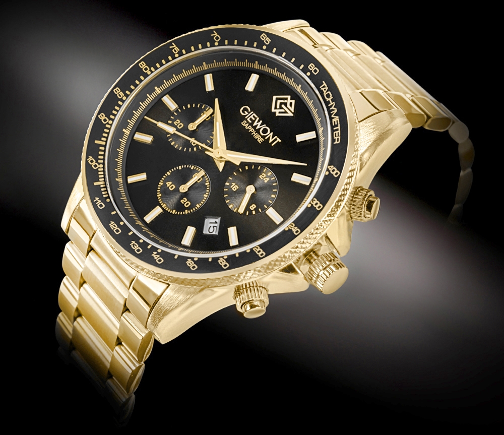 Zegarek Męski Giewont Chronograph Sapphire Złoto Czarny GW3520-B4 - obrazek 2