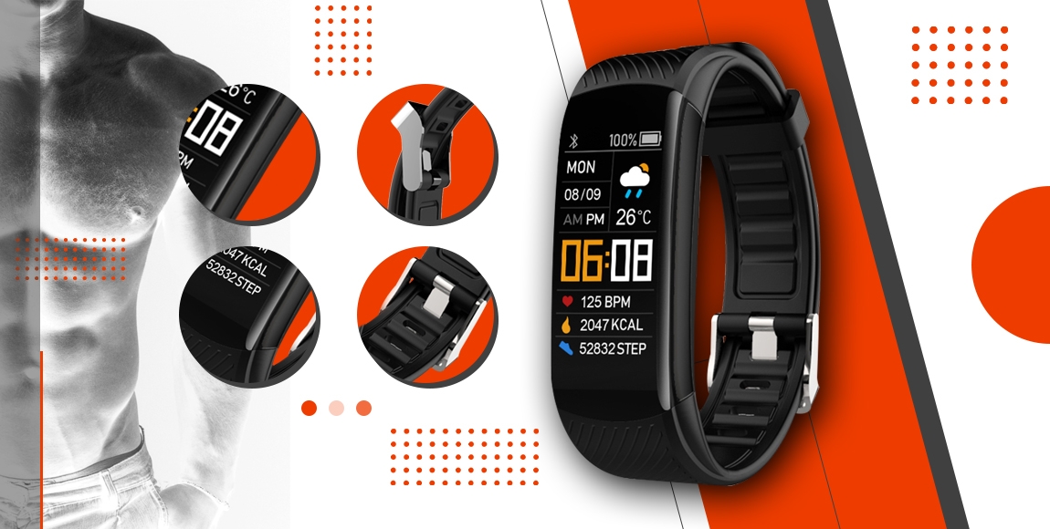 Smartwatch GIEWONT Czarno Pomarańczowy 2 Paski GW200-9 - obrazek 2