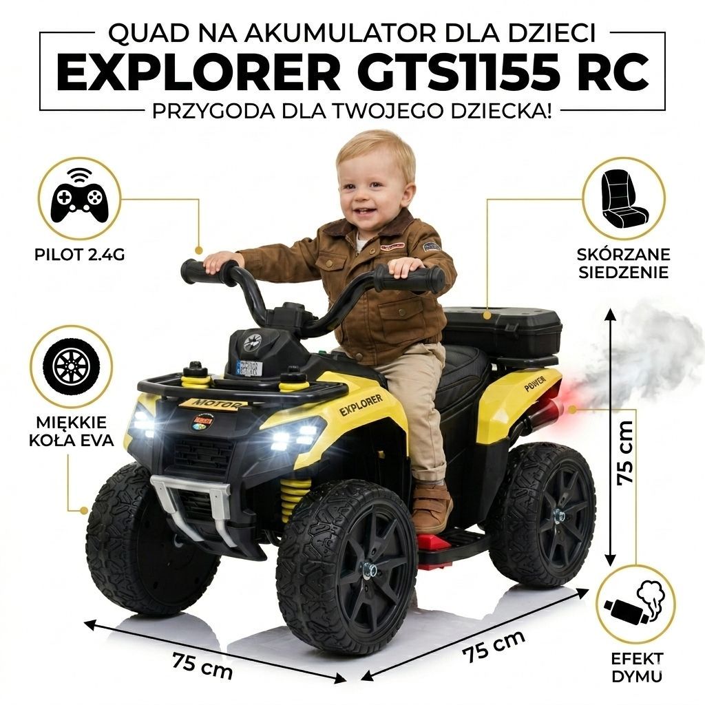 QUAD NA AKUMULATOR EXPLORER - PILOT, IMITACJA WYDECHU, MIĘKKIE KOŁA, SKÓRA/GTS1155 - obrazek 22