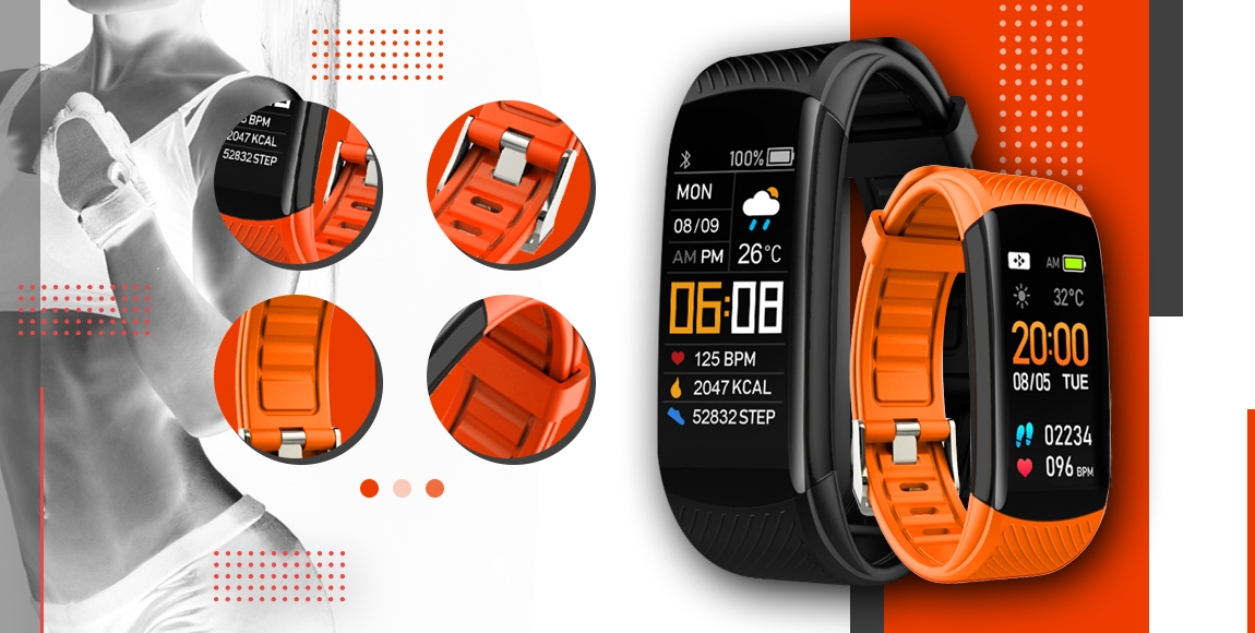 Smartwatch GIEWONT Czarno Pomarańczowy 2 Paski GW200-9 - obrazek 3
