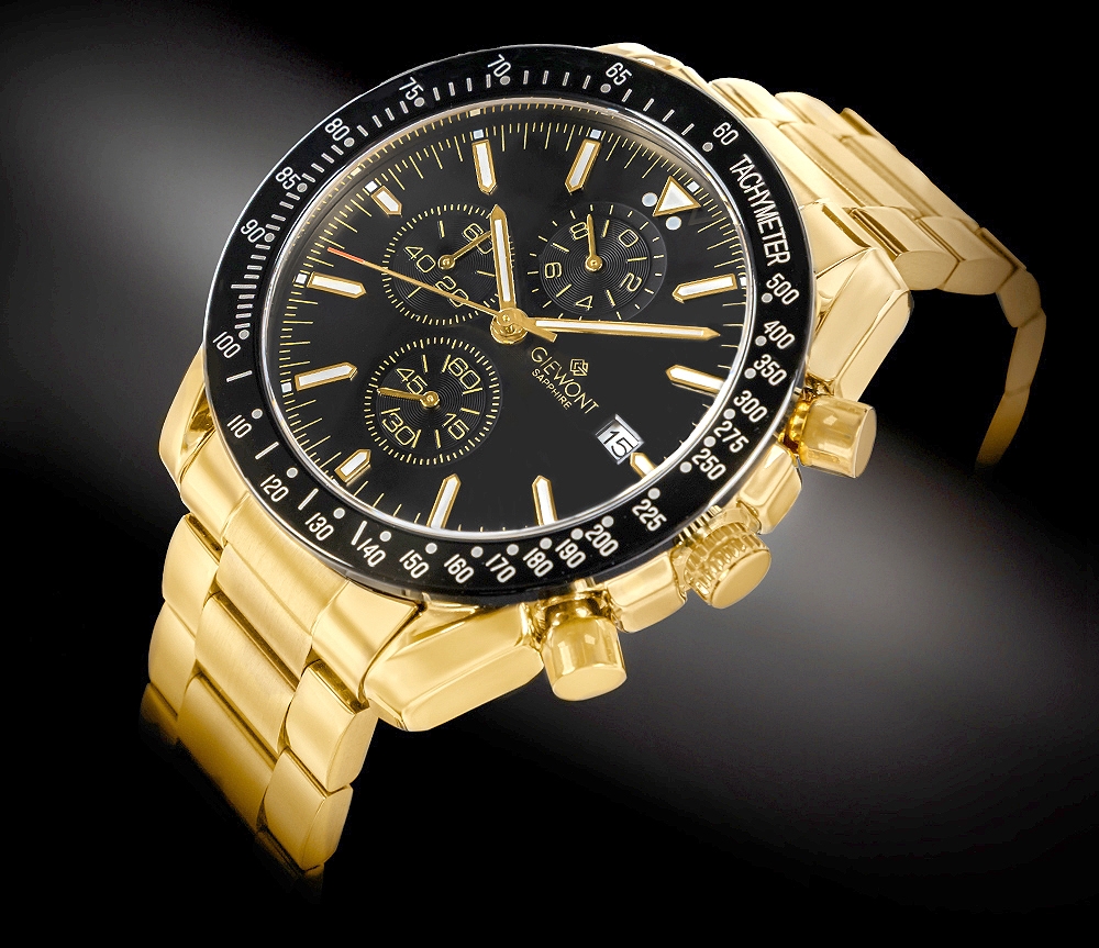 Zegarek Męski Giewont Chronograph Sapphire Złoto Czarny GW8720-B4 - obrazek 2