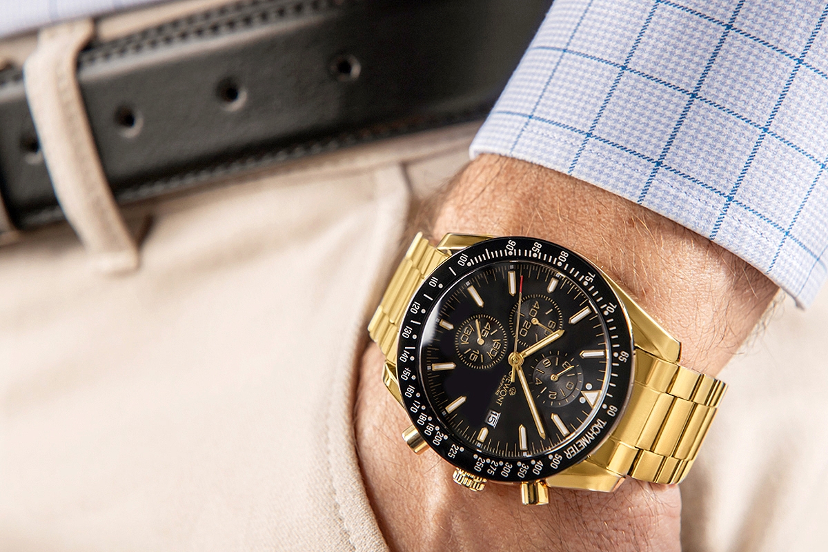 Zegarek Męski Giewont Chronograph Sapphire Złoto Czarny GW8720-B4 - obrazek 3