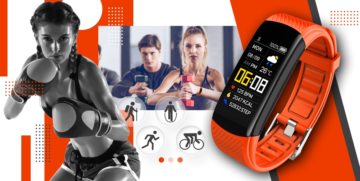 Smartwatch GIEWONT Czarno Pomarańczowy 2 Paski GW200-9 - obrazek 5