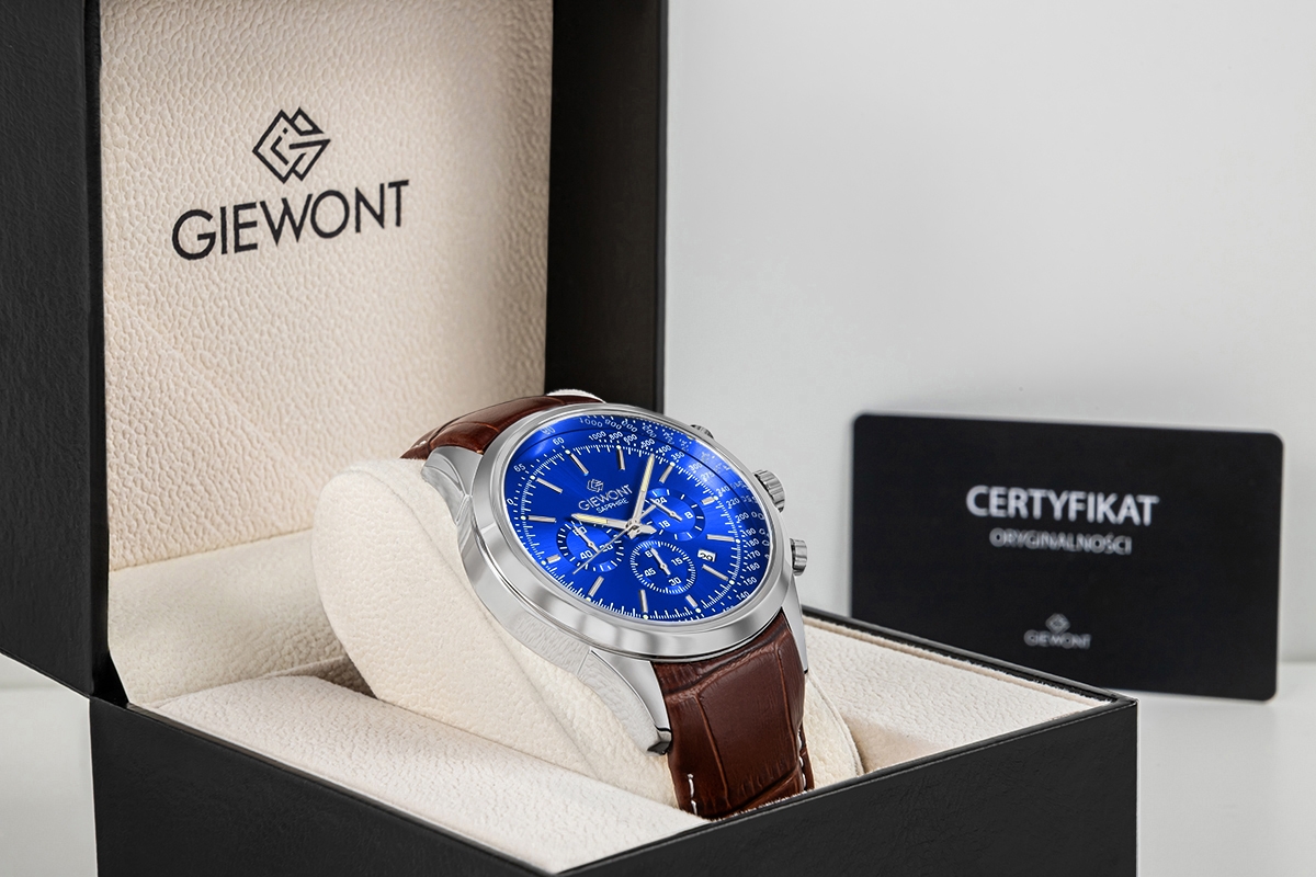 Zegarek Męski Giewont Chronograph Sapphire Srebrno Niebieski GW7650-A5 - obrazek 8
