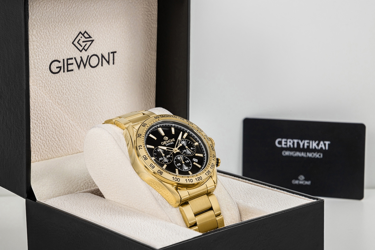 Zegarek Męski Giewont Chronograph Sapphire Złoto Czarny GW9580-B4 - obrazek 8