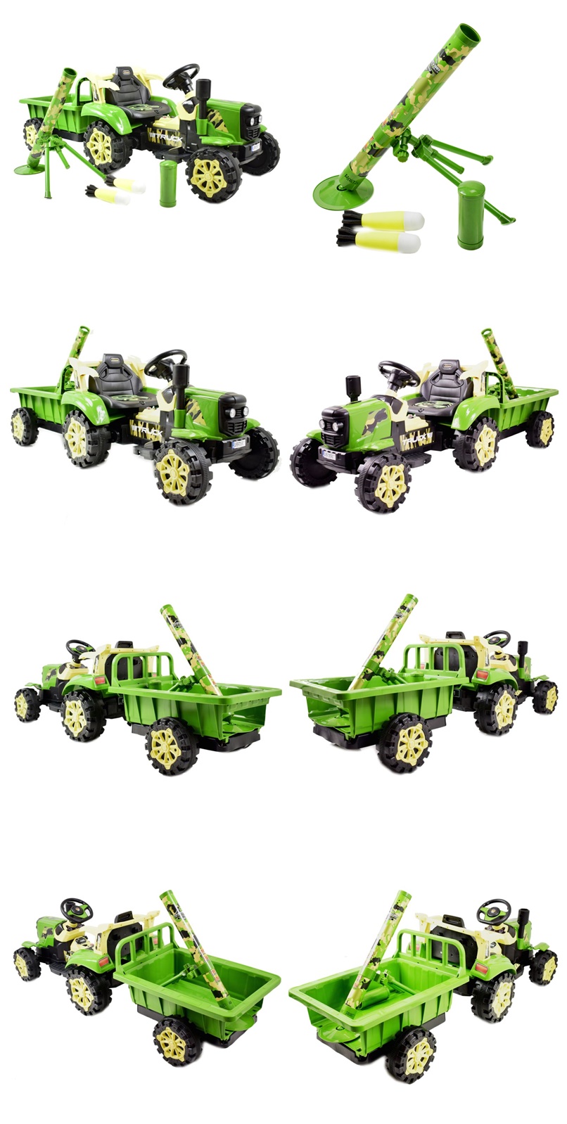 TRAKTOR NA AKUMULATOR ZIELONY Z PRZYCZEPĄ + MOŻDZIERZ, MIĘKKIE SIEDZENIE,PILOT/HSD6606 - obrazek 3
