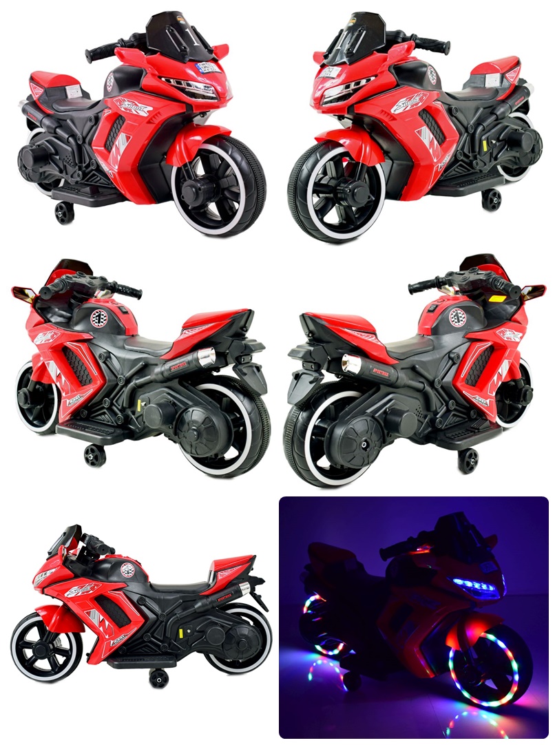 MOTOR ŚCIGACZ SPORT 1 Z OPARCIEM, ŚWIECĄCE KOŁA/, DWA SILNIKI/DM1600 - obrazek 6