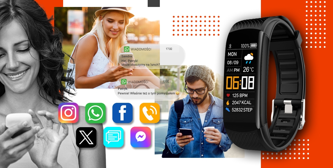 Smartwatch GIEWONT Czarno Pomarańczowy 2 Paski GW200-9 - obrazek 8