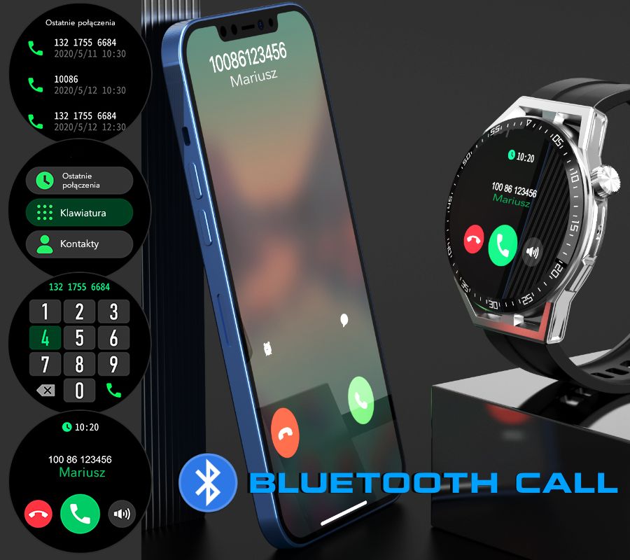 Smartwatch Rubicon RNCE88-2 Czarny- Czarny Pasek Silikonowy + Czarna Bransoleta - obrazek 8
