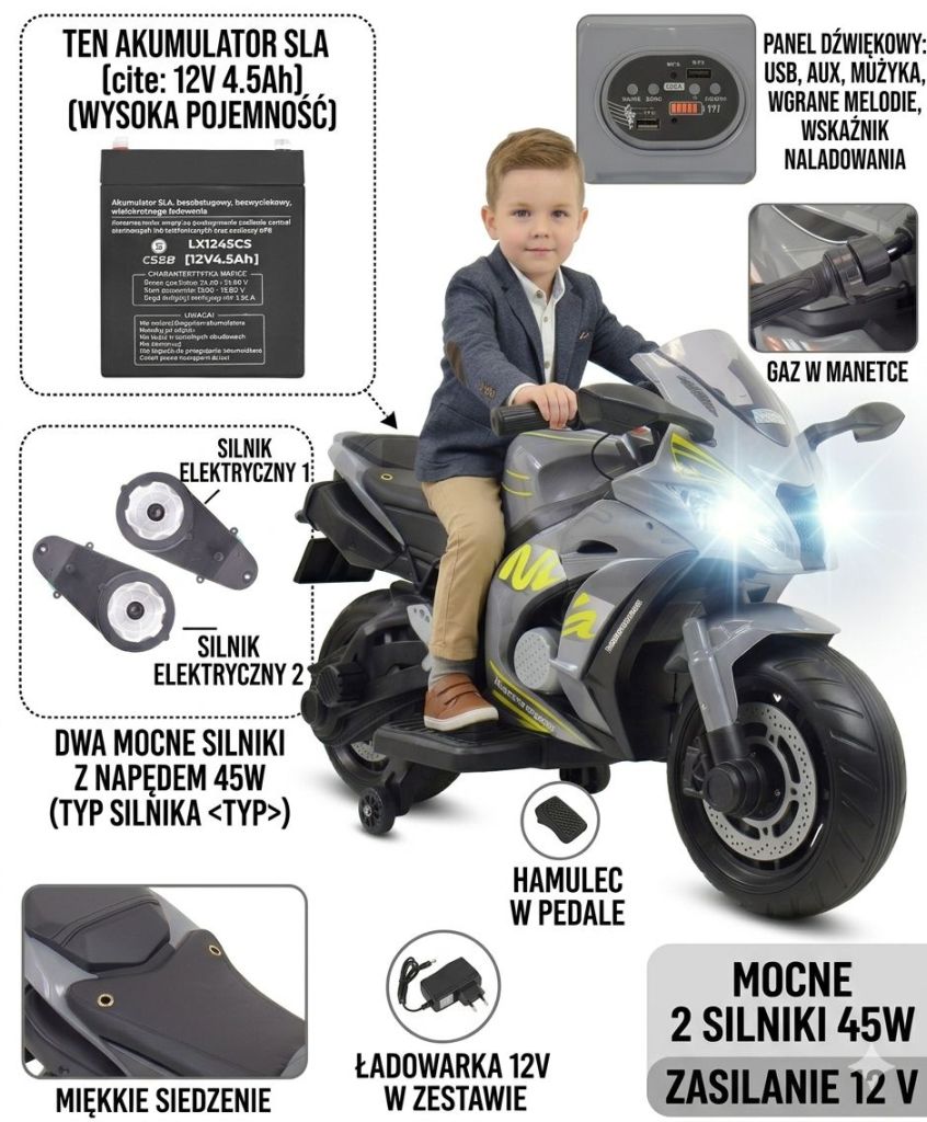 Wielki motor ścigacz ma akumulator, miękkie koła, miękkie siedzenie/OZB909 - obrazek 15