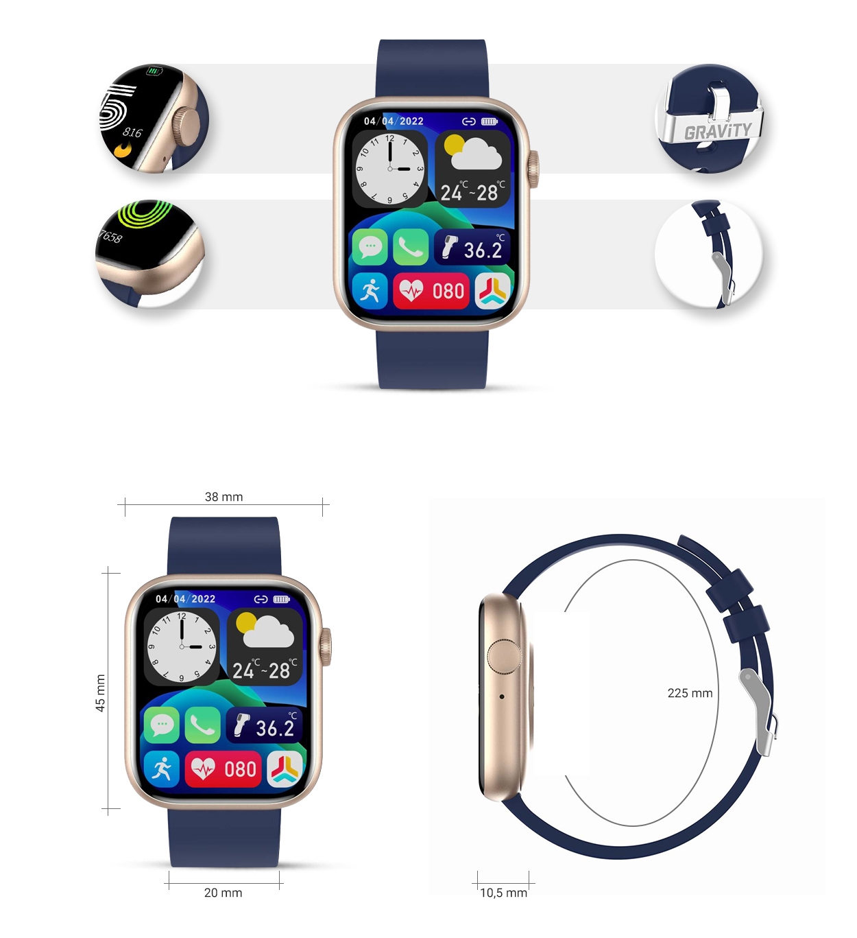 Smartwatch Damski Gravity GT3-4 Różowo-Granatowy - obrazek 7