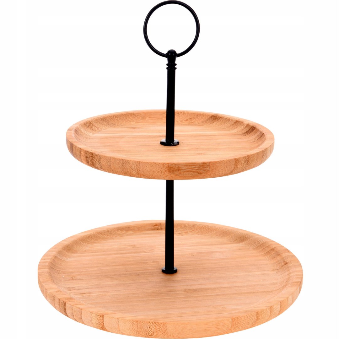 Patera 2-Piętrowa Bambusowa Drewniana Dekoracyjna EXCELLENT HOUSEWARE 24 cm - obrazek 4