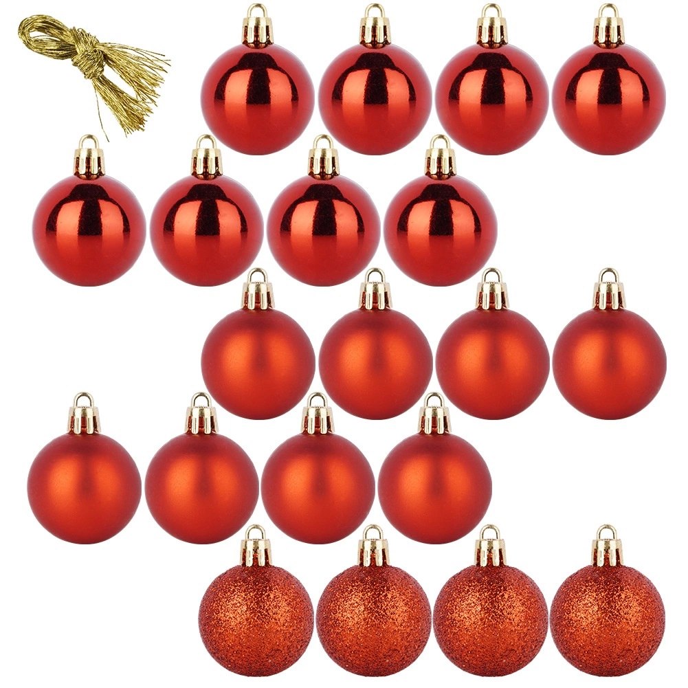 Bombki Czerwone 20 szt. Nietłukące 4 cm Komplet Mat/Błysk/Brokat Dekor - obrazek 3