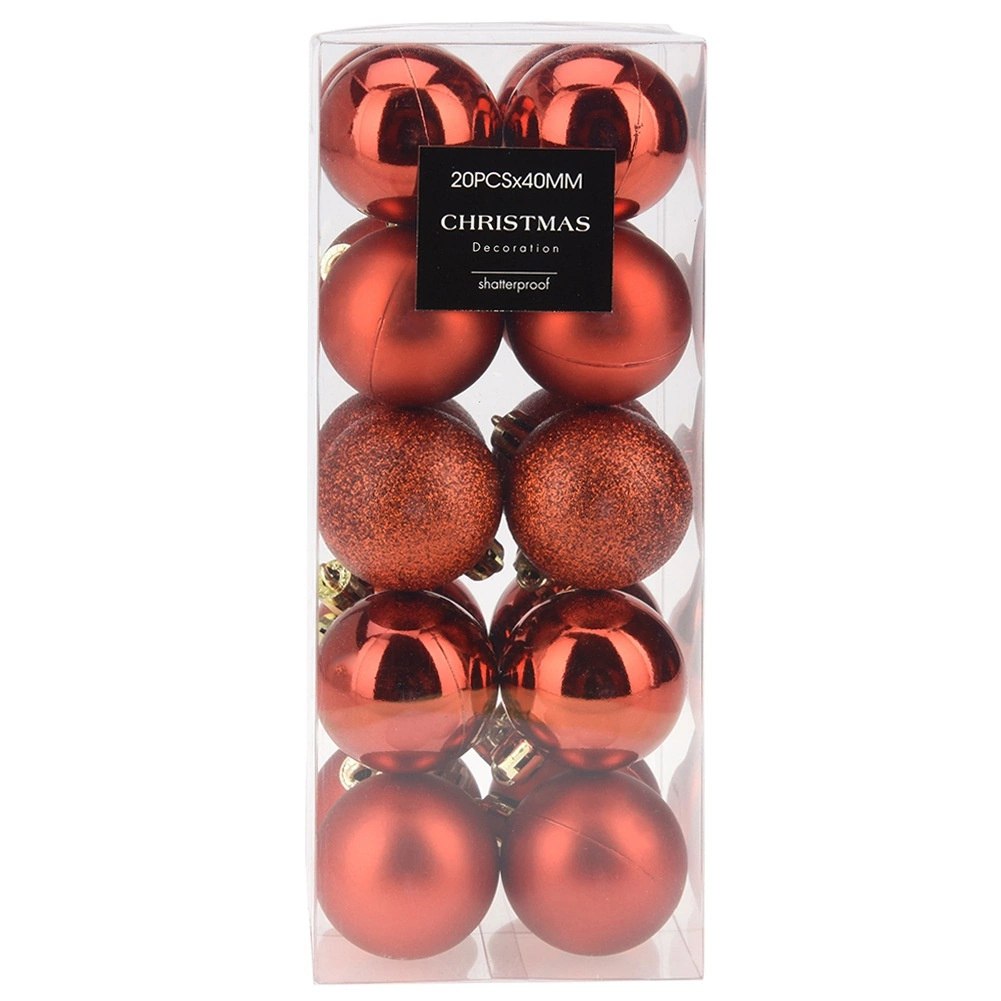 Bombki Czerwone 20 szt. Nietłukące 4 cm Komplet Mat/Błysk/Brokat Dekor - obrazek 5