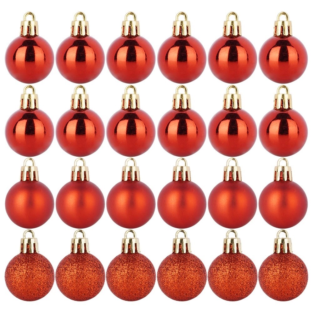Bombki Czerwone 24 szt. Nietłukące 3 cm Komplet Mat/Błysk/Brokat Dekor - obrazek 3