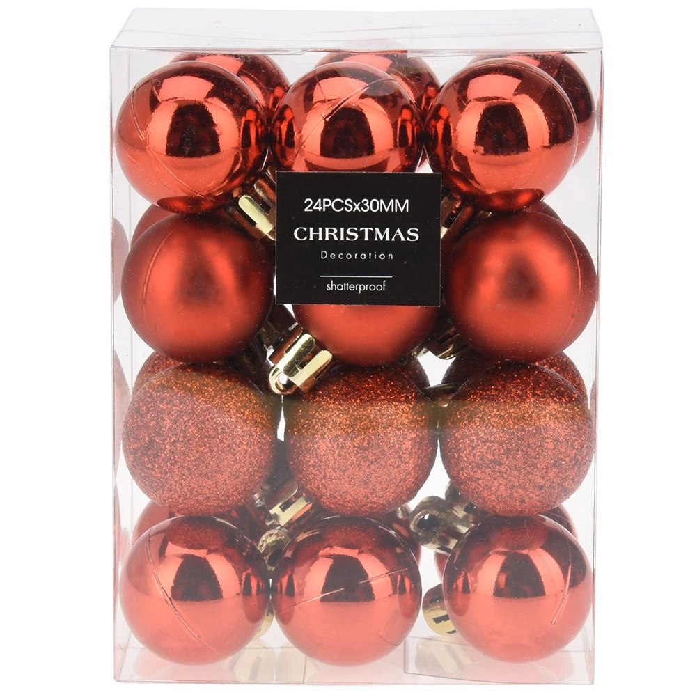 Bombki Czerwone 24 szt. Nietłukące 3 cm Komplet Mat/Błysk/Brokat Dekor - obrazek 4