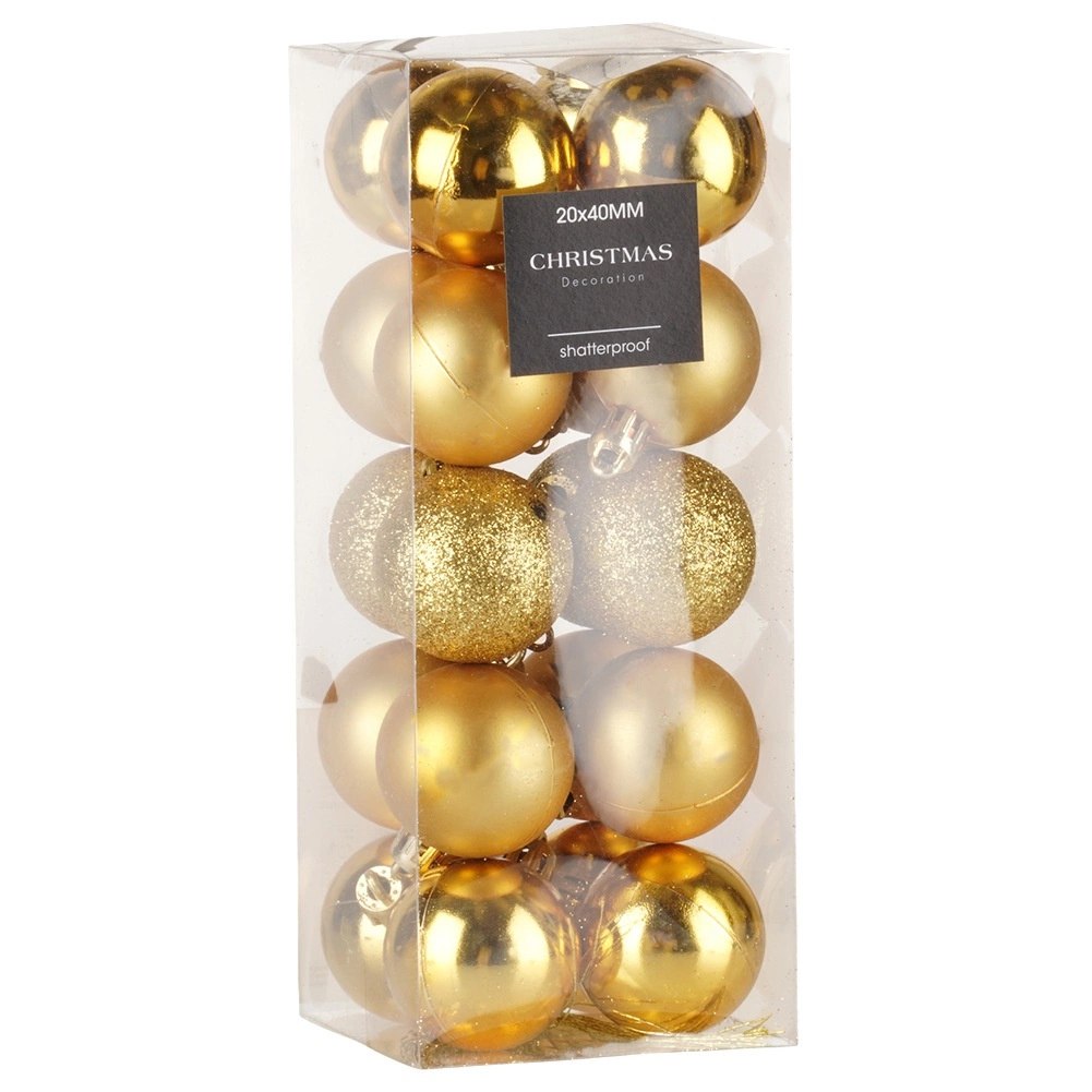 Bombki Złote 20 szt. Nietłukące 4 cm Komplet Mat/Błysk/Brokat Dekor - obrazek 5
