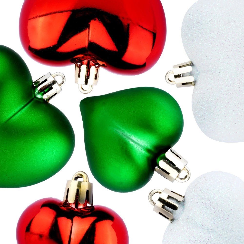 Bombki Choinkowe VILDE Serduszka Czerwone Zielone Białe 6,5/4,5 cm - obrazek 5