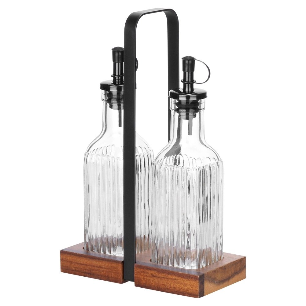 Butelki na Oliwe i Ocet VILDE 2x 190 ml Szklane Ze Stojakiem - obrazek 3