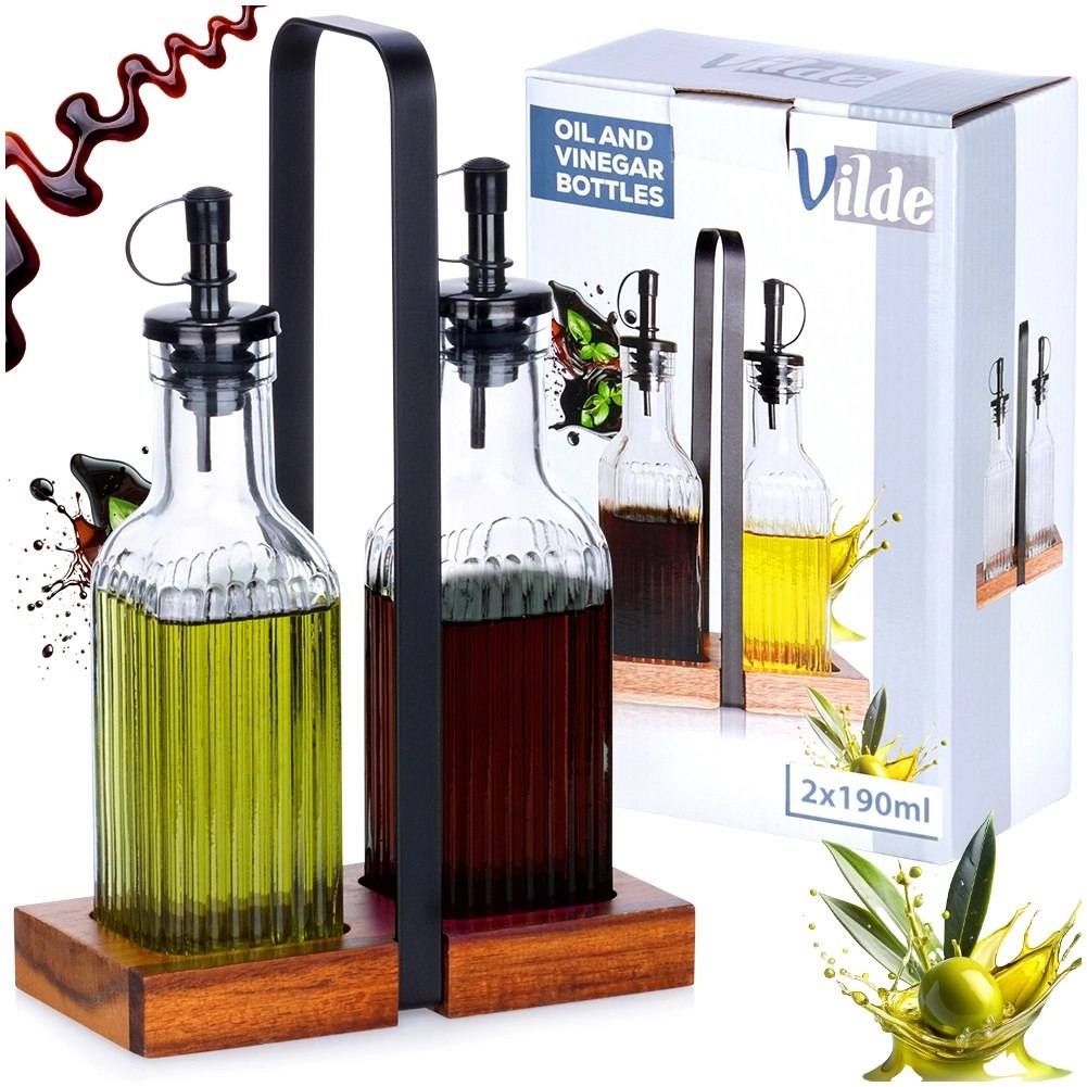 Butelki na Oliwe i Ocet VILDE 2x 190 ml Szklane Ze Stojakiem - obrazek 8