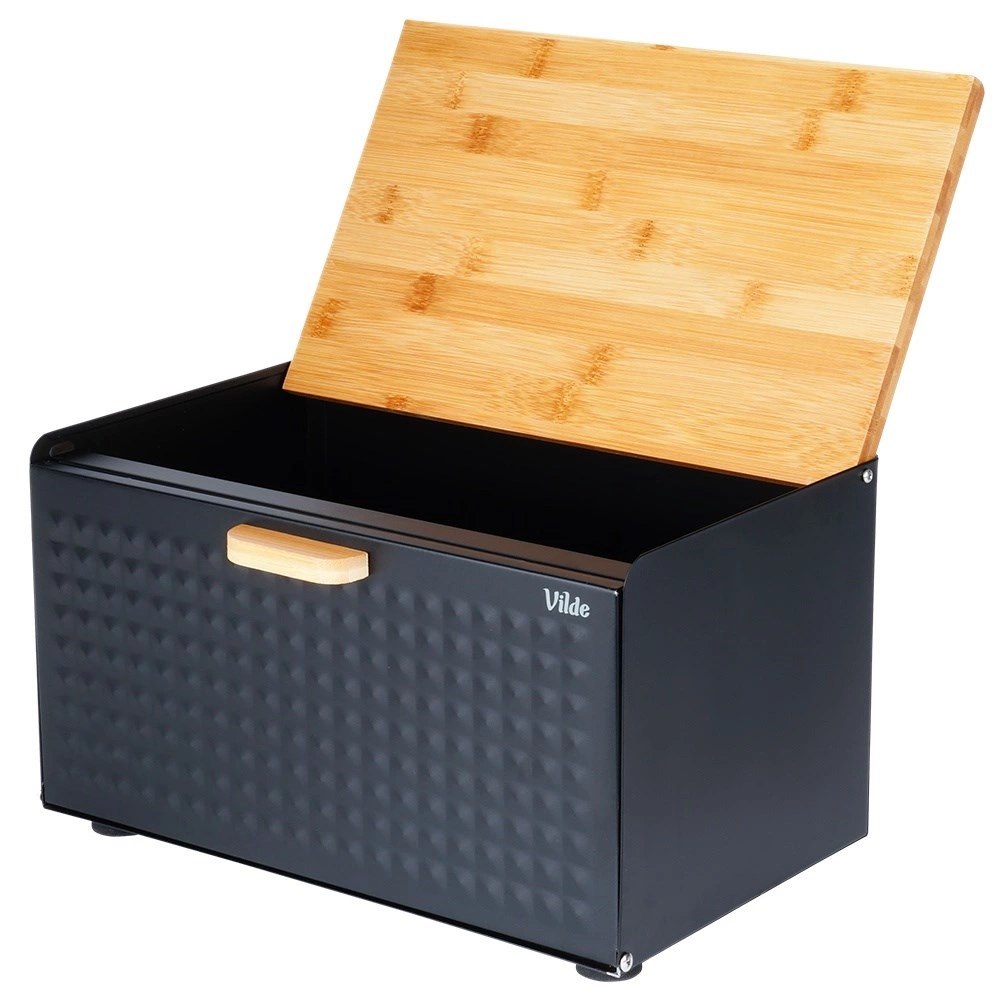 Chlebak Metalowy VILDE Czarny 35,5 x 22 x 20,5 cm z Pokrywą i Deską - obrazek 2