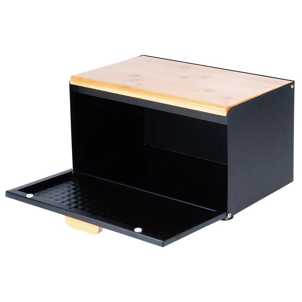 Chlebak Metalowy VILDE Czarny 35,5 x 22 x 20,5 cm z Pokrywą i Deską - obrazek 3